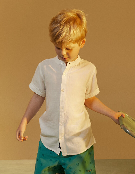 Short Sleeve Shirt with Linen for Baby Boys, White