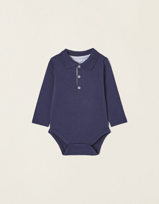Cotton Polo-bodysuit for Newborn Baby Boys, Dark Blue