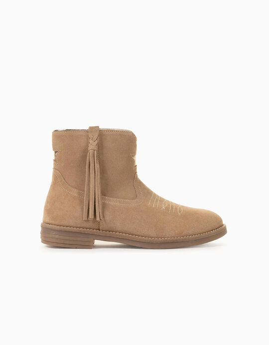 Suede Boots for Girls, Beige