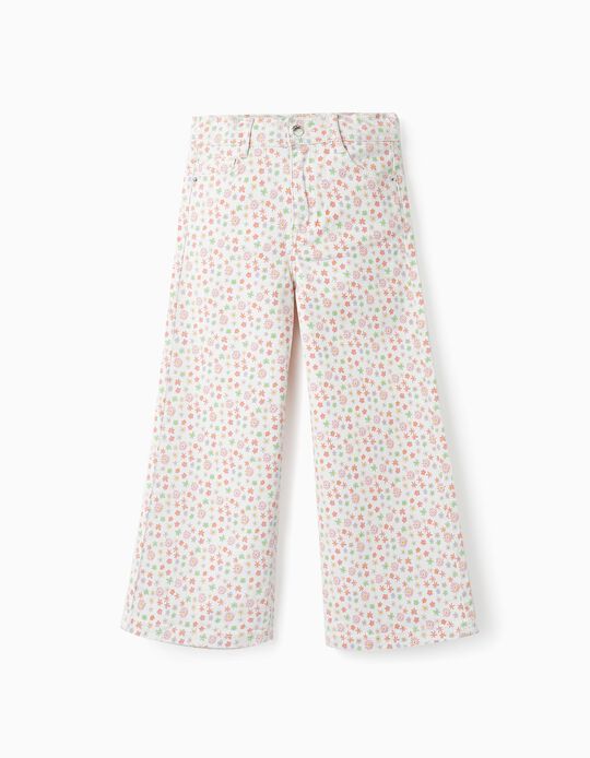 Pantalones de Sarga con Estampado Floral para Niña 'Wide Leg', Multicolor
