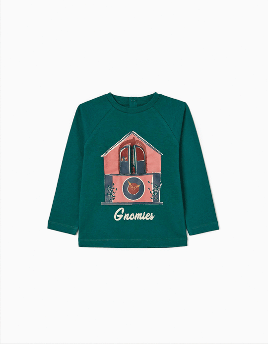 Long Sleeve Cotton T-shirt for Baby Boys 'Gnome', Green