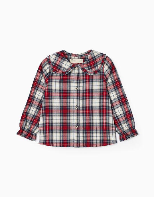Long-sleeve Plaid Shirt in Cotton for Baby Girls, Multicoloured