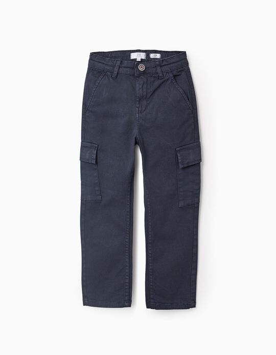Buy Online Twill Cargo Trousers for Boys 'Straight', Dark Blue
