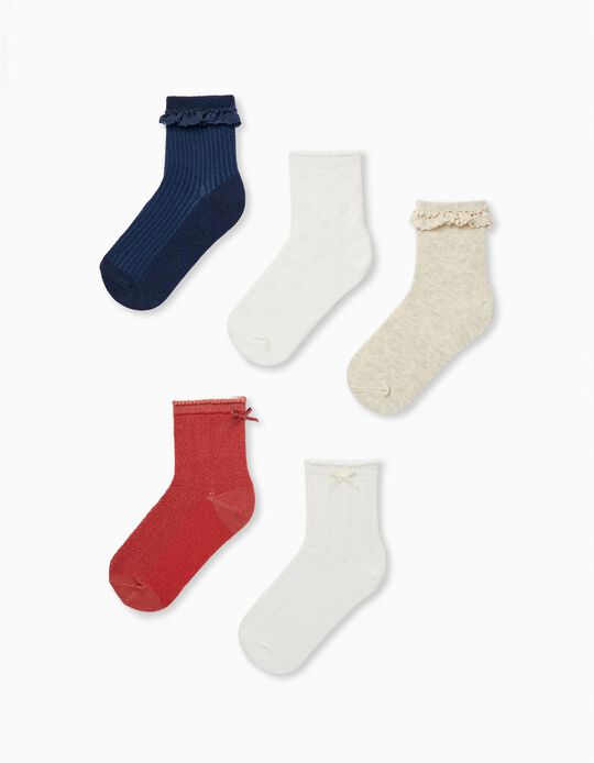 Pack of 5 Pairs of Socks for Girls, Multicolour