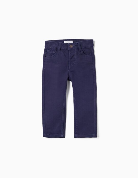 Cotton Twill Trousers for Baby Boys, Dark Blue