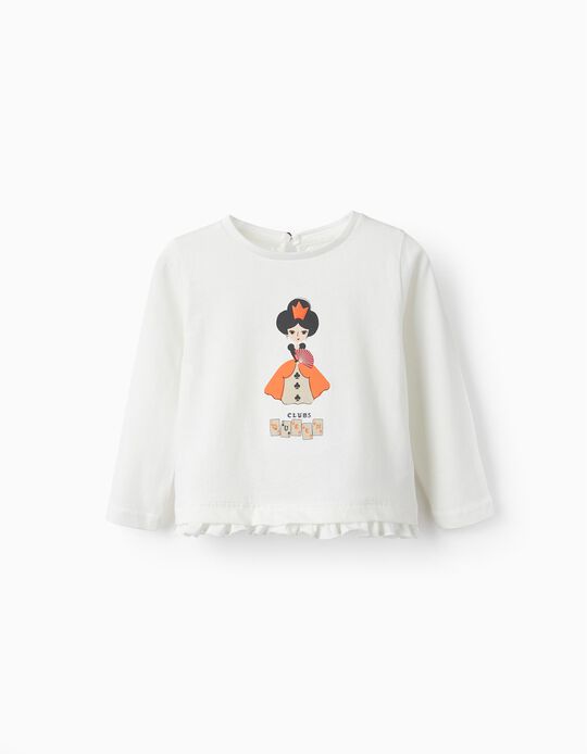 Long Sleeve Cotton T-shirt for Baby Girls 'Clubs Queen', White