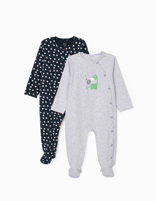 2 Sleepsuits for Baby Boys 'Dino Badmington', Grey/Blue