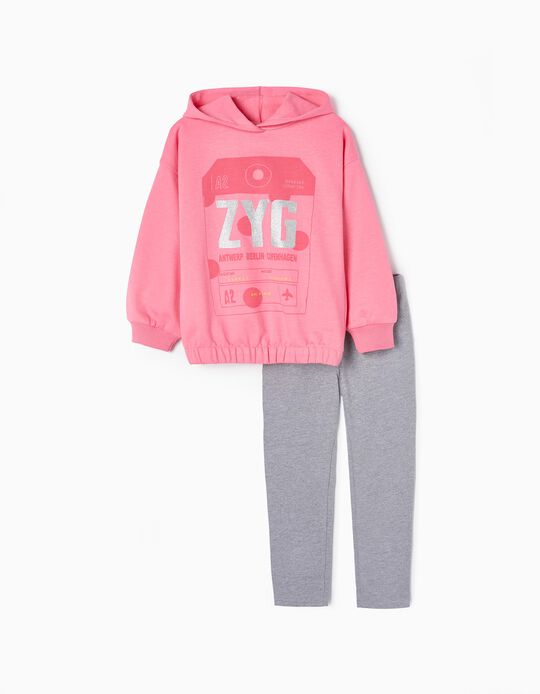 Cotton Tracksuit for Girls 'ZYG', Pink/Grey