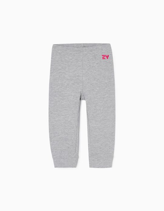 Cotton Joggers For Baby Girls, Grey