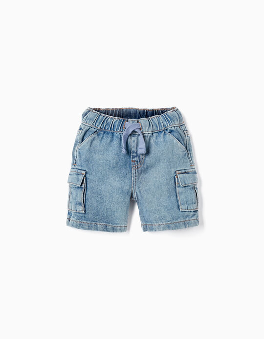 Sporty Denim Shorts in Cotton for Baby Boys, Light Blue