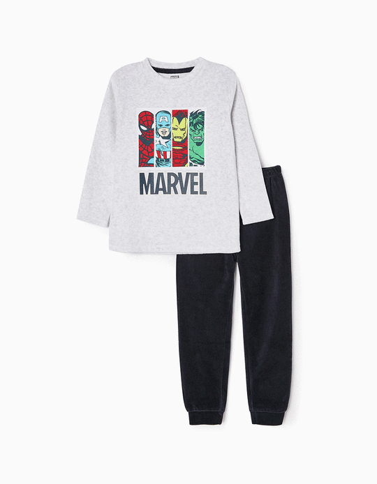 Pijama de Terciopelo Brilla en la Oscuridad para Niño 'Avengers', Gris/Azul Oscuro