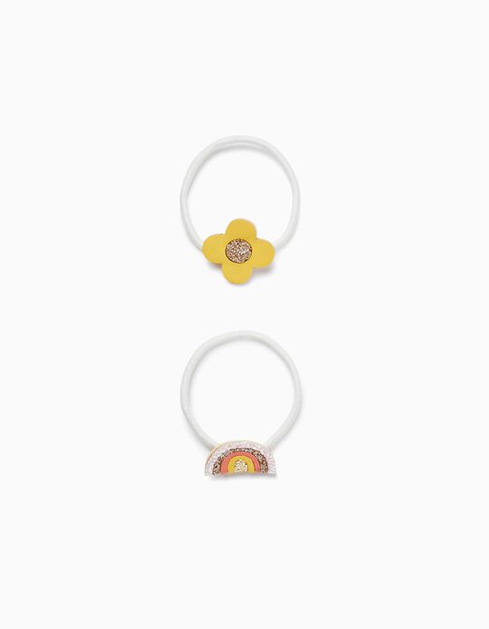3-Pack Hair Bobbles for Babies and Girls 'Flowers&Rainbows', Multicoloured