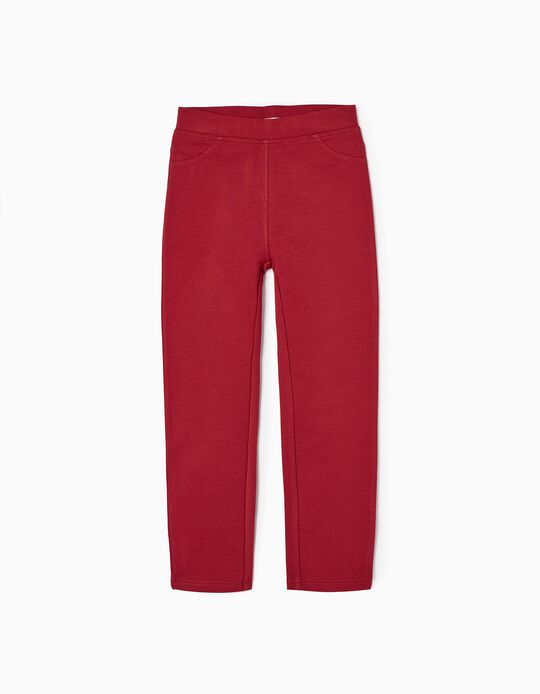 Brushed Cotton Jeggings for Girls, Dark Red