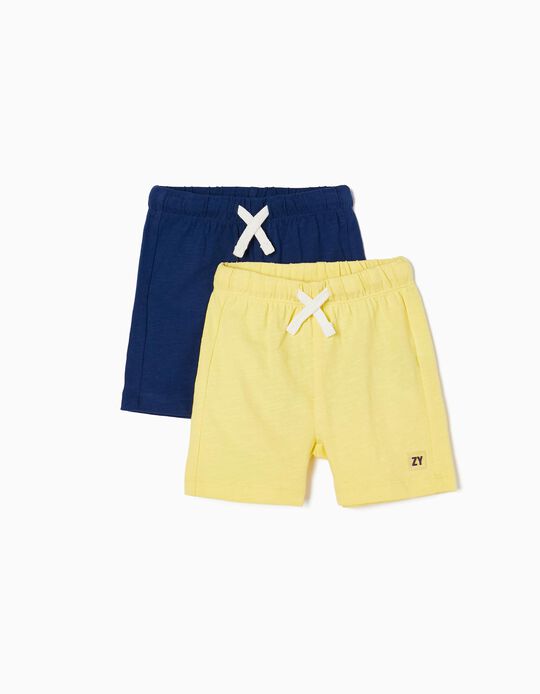 Pack 2 Shorts Deportivos de Algodón para Bebé Niño, Amarillo/Azul Oscuro