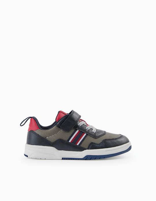 Dual-Material Trainers for Boys, Dark Blue/Red