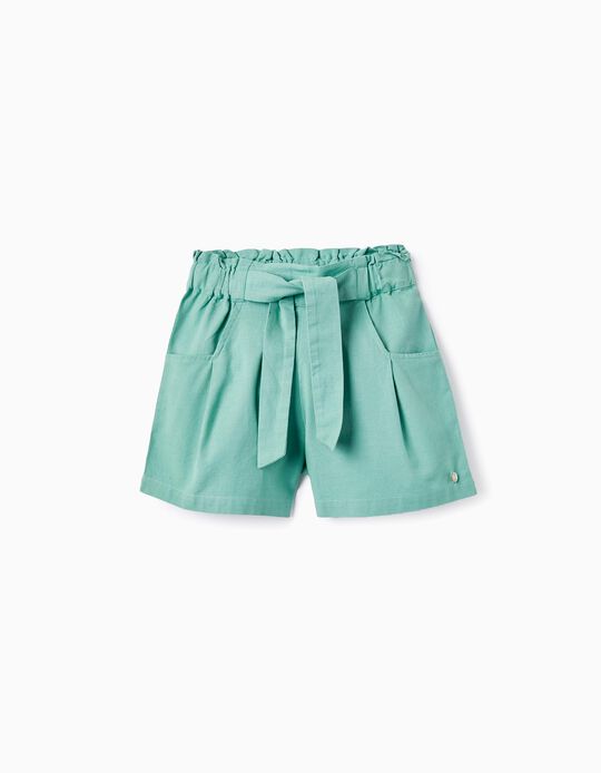 Linen Shorts for Girls, Green