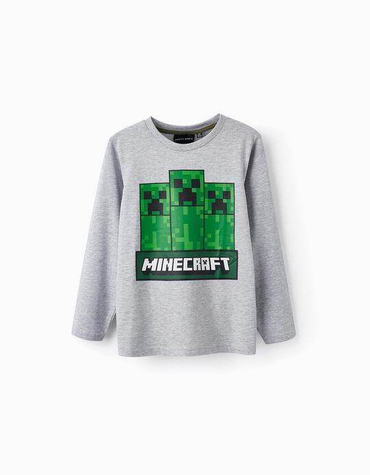 Comprar Online T-Shirt de Manga Comprida em Algodão para Menino 'Minecraft', Cinza
