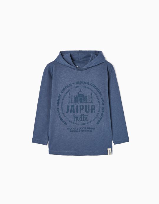 Camiseta de Manga Larga con Capucha de Algodón para Niño 'Jaipur', Azul