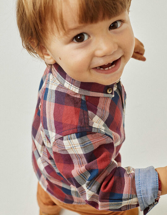 Camisa com Xadrez em Algodão para Bebé Menino, Vermelho/Azul