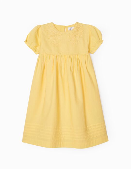 Embroidered Dress for Girls, Yellow