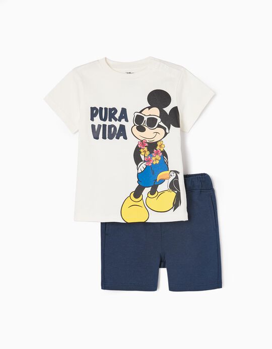 Ensemble T-shirt + Short Bébé Garçon 'Mickey Pura Vida', Blanc/Bleu Foncé