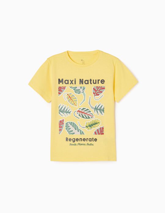 T-shirt de Algodão para Menino 'Folhas', Amarelo