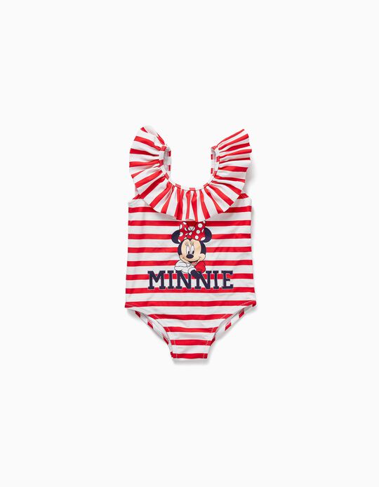 Fato de Banho às Riscas Proteção UV 80 para Bebé Menina 'Minnie', Vermelho/Branco