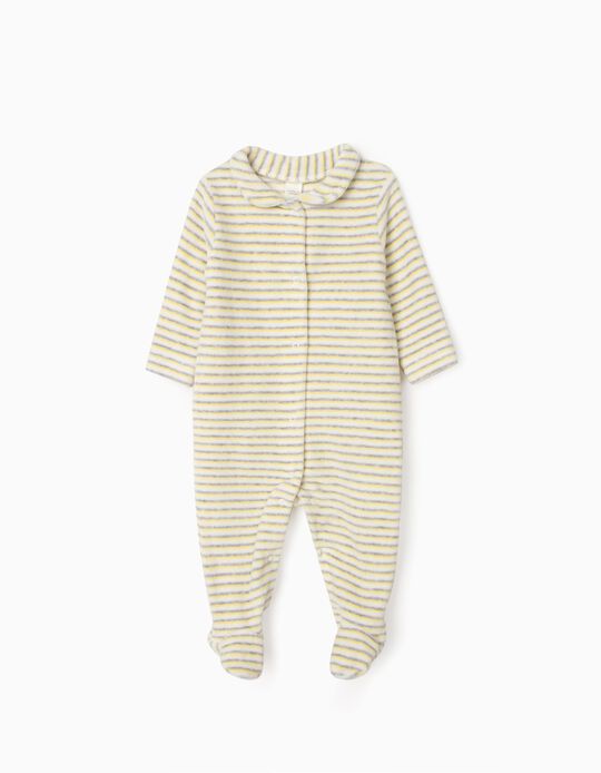 Velour Sleepsuit for Newborn Baby Boys, 'WH', White/Yellow/Grey