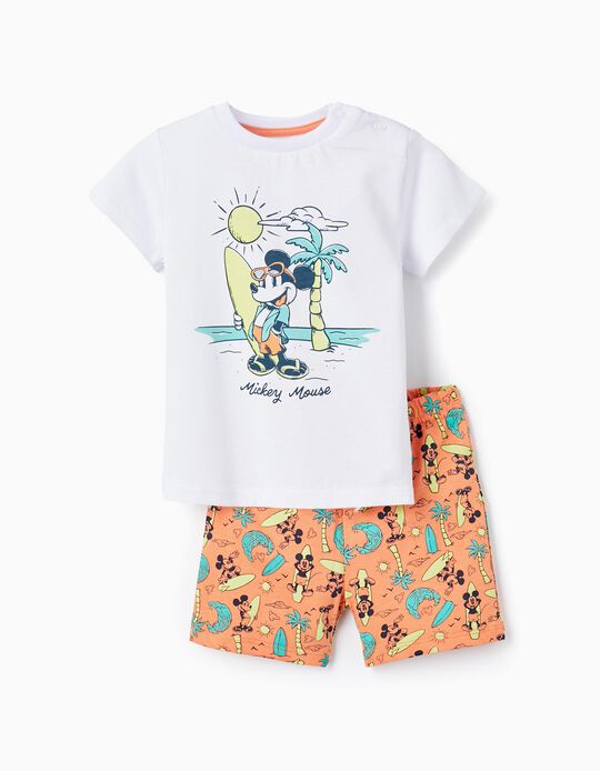 Pijama em Algodão para Bebé Menino 'Mickey', Branco/Laranja