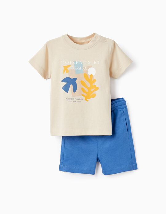 Comprar Online T-shirt + Calções para Bebé Menino 'Polinésia Francesa', Bege/Azul