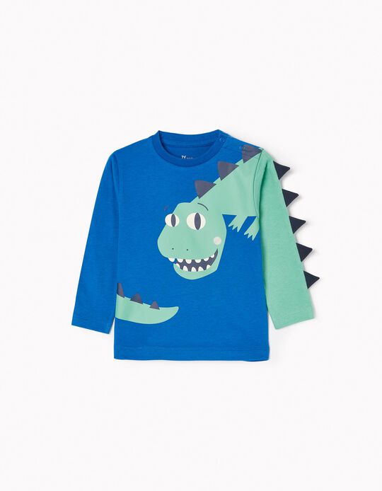 T-shirt de Manga Comprida em Algodão para Bebé Menino 'Dinossauro', Azul/Verde
