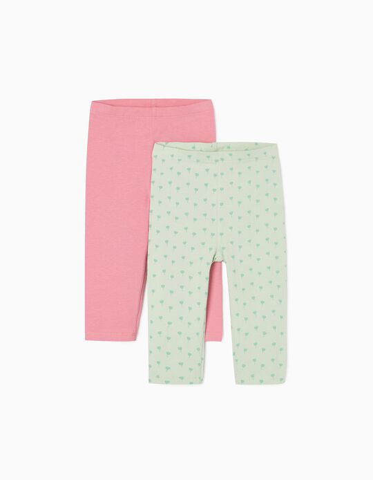 2-Pack Cotton Leggings for Baby Girls, Pink/Green