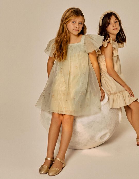 Dress with Tulle and Glitter for Girls 'Special Days - Stars', Light Green