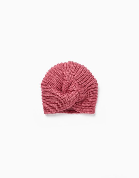 Knitted Turban Beanie for Girls, Pink