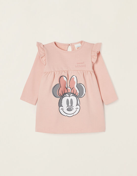 Long Sleeve Cotton Dress for Newborn Baby Girls 'Sweet Minnie', Pink