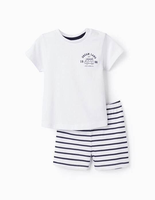 Pijama de Algodão com Riscas para Bebé Menino, Branco/Preto