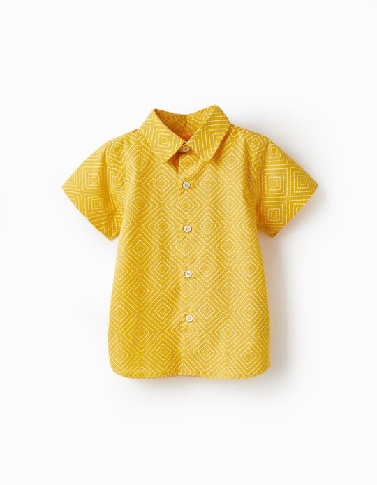 Camisa de Manga Corta en Algodón para Bebé Niño, Amarillo/Blanco