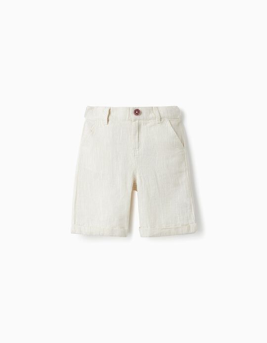 Striped Chino Shorts for Boys, White/Beige