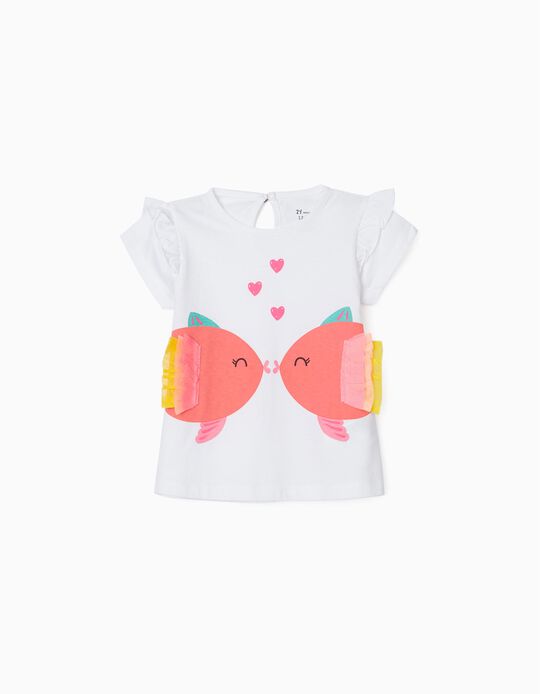 T-Shirt para Bebé Menina 'Kiss', Branco