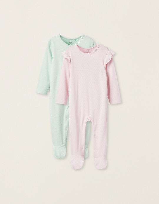 Comprar Online Pack 2 Babygrows de Algodão para Bebé Menina, Rosa/Verde