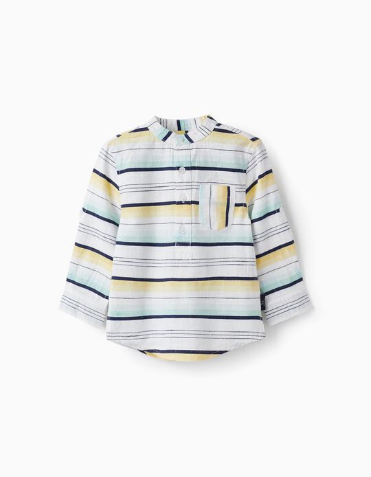 Camisa em Algodão às Riscas para Bebé Menino, Multicolor