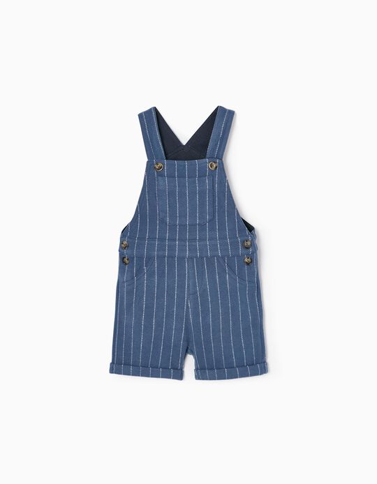 Striped Short Dungarees in Interlock for Baby Boys, Blue