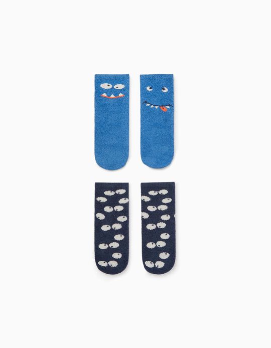 2-Pack Non-Slip Socks for Boys 'Monsters', Blue