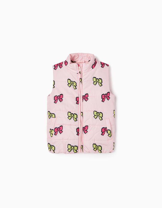 Printed Gilet with Polar Lining for Girls 'Bows', Pink