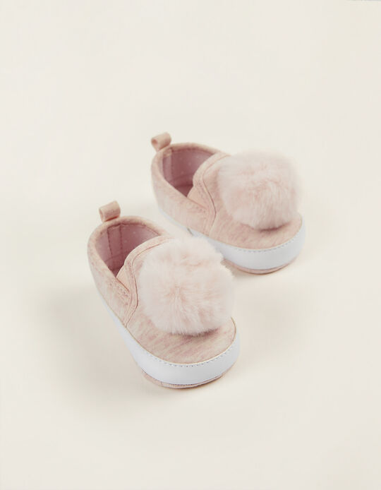 Slip-On Trainers with Pompom for Newborn Baby Girls, Pink
