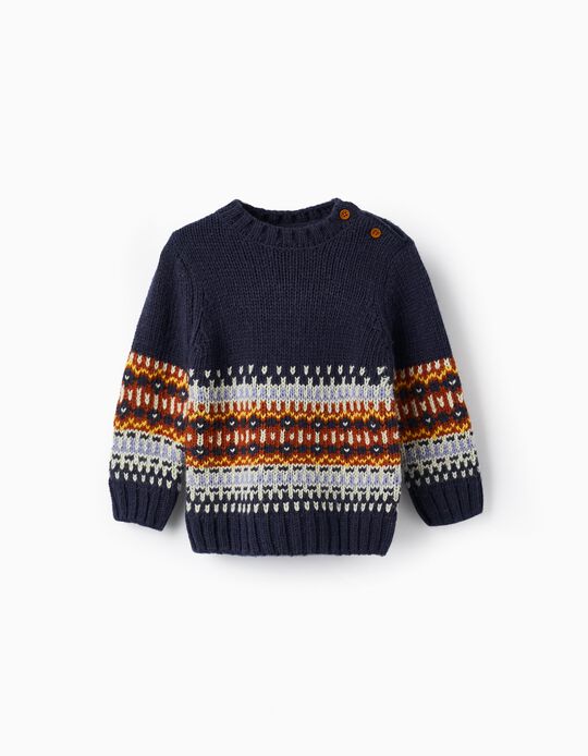 Jacquard Knit Sweater for Baby Boys, Dark Blue