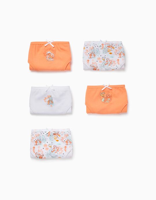 5-Pack Cotton Briefs for Girls 'Ariel', White/Coral