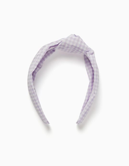 Vichy Alice Band for Girls, Lilac/White