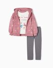3-Piece Set in Cotton for Girls 'Pink Thunder', White/Purple/Grey
