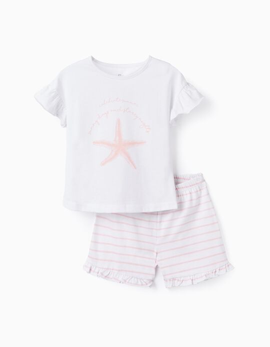 Pijama de Algodão para Menina 'Estrela do Mar', Branco/Rosa